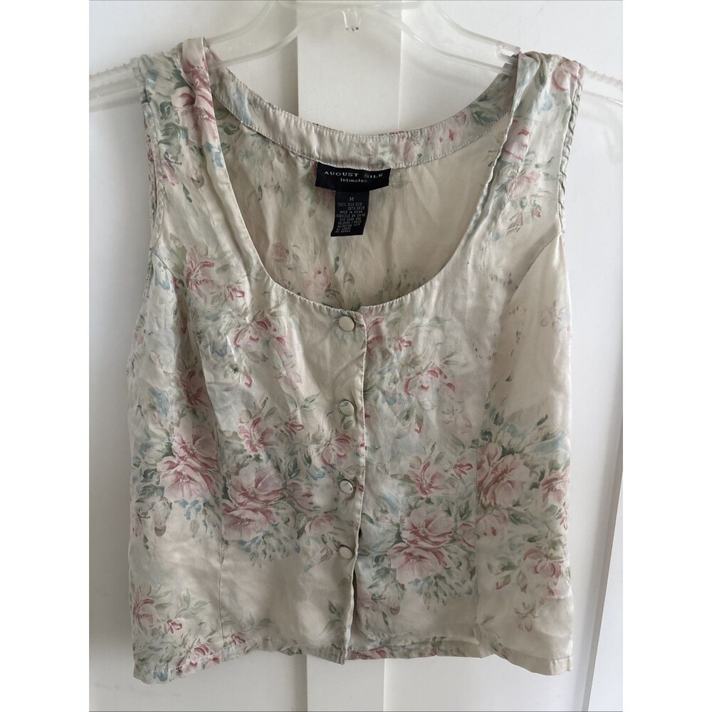 Vtg AUGUST SILK Intimates Soft Floral 100% Silk Tank Top SIZE M
